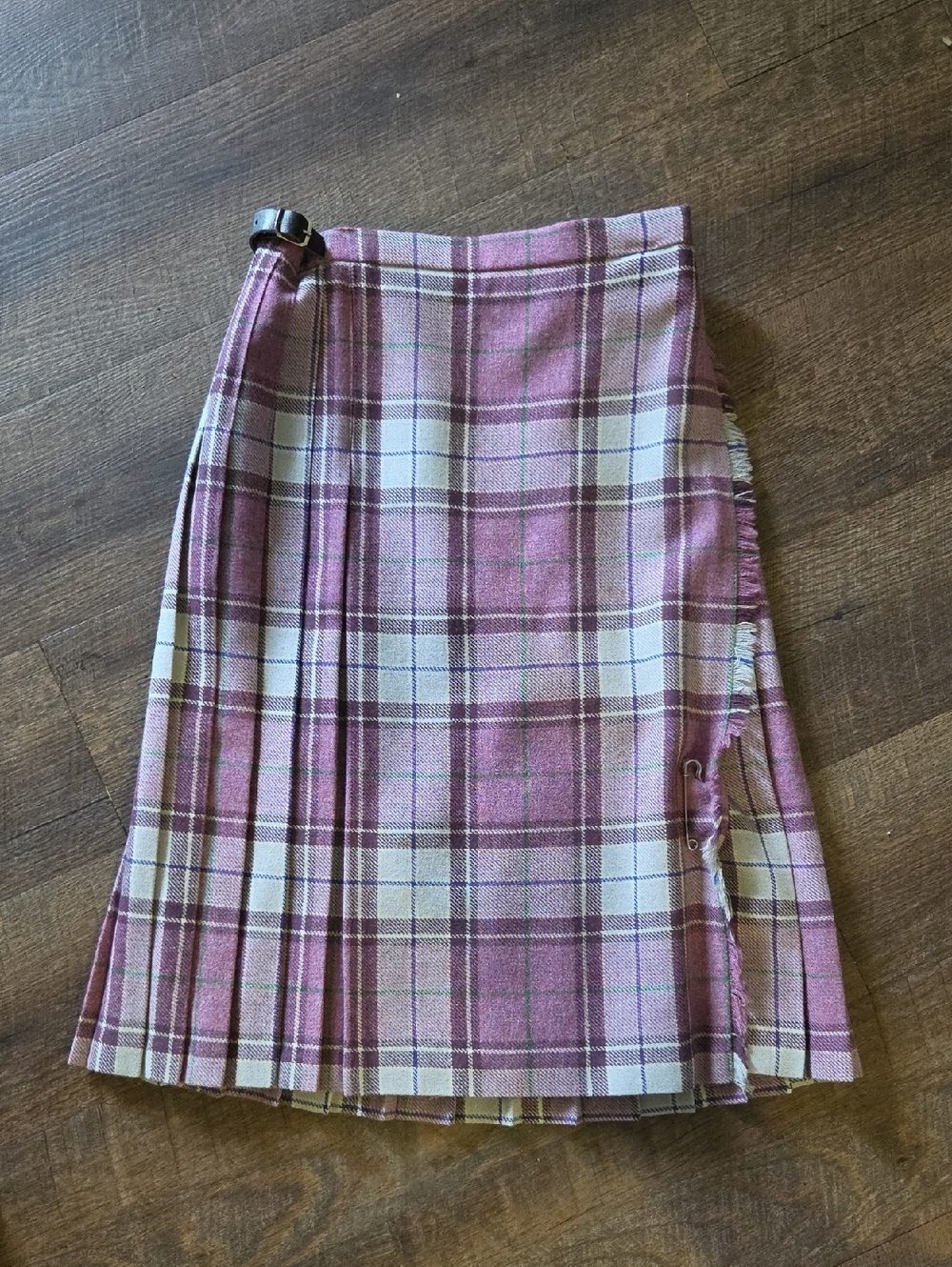 Pure New Wool Plaid Pink Wrap Skirt